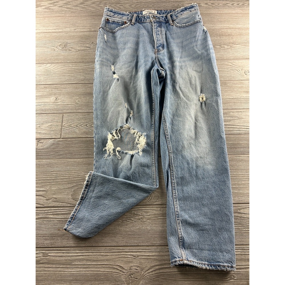 Abercrombie & Fitch The Dad High Rise Curve Love Distressed Blue Jeans 30/10S